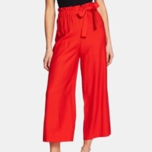 CeCe Havana Fiesta Fiery Red Paperbag Tie Waist Wide Leg Crop Pant